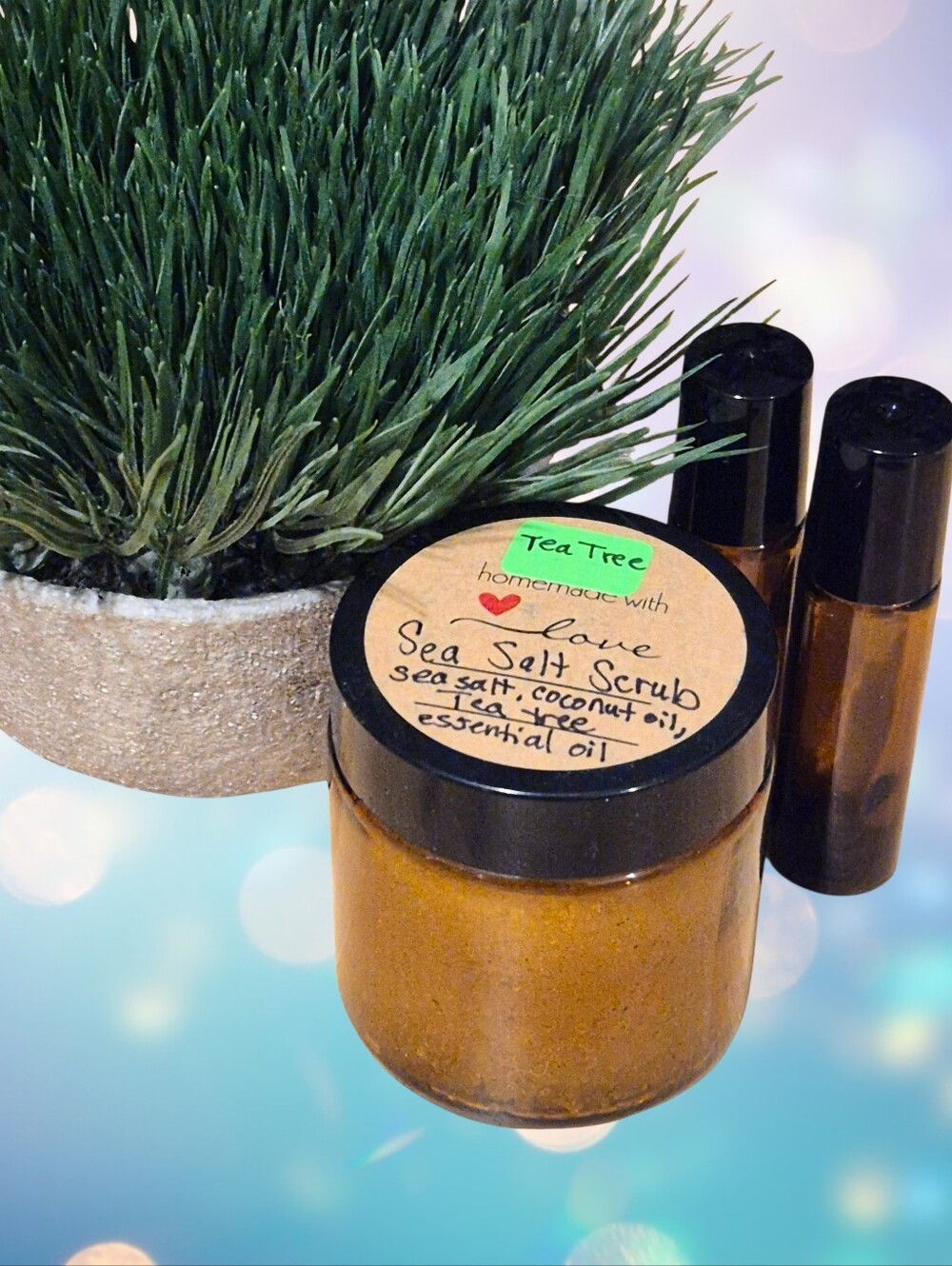 Handmade Mediterranean Sea Salt Scrub With Tea Tree Essential Oil - 4 oz. Jar